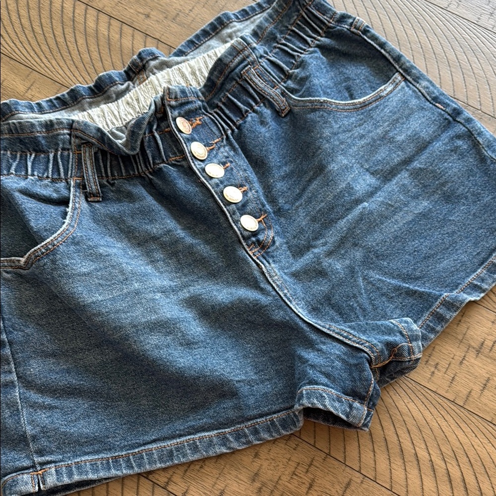 Wild Fable Paper Bag Jean Shorts with Button Detail